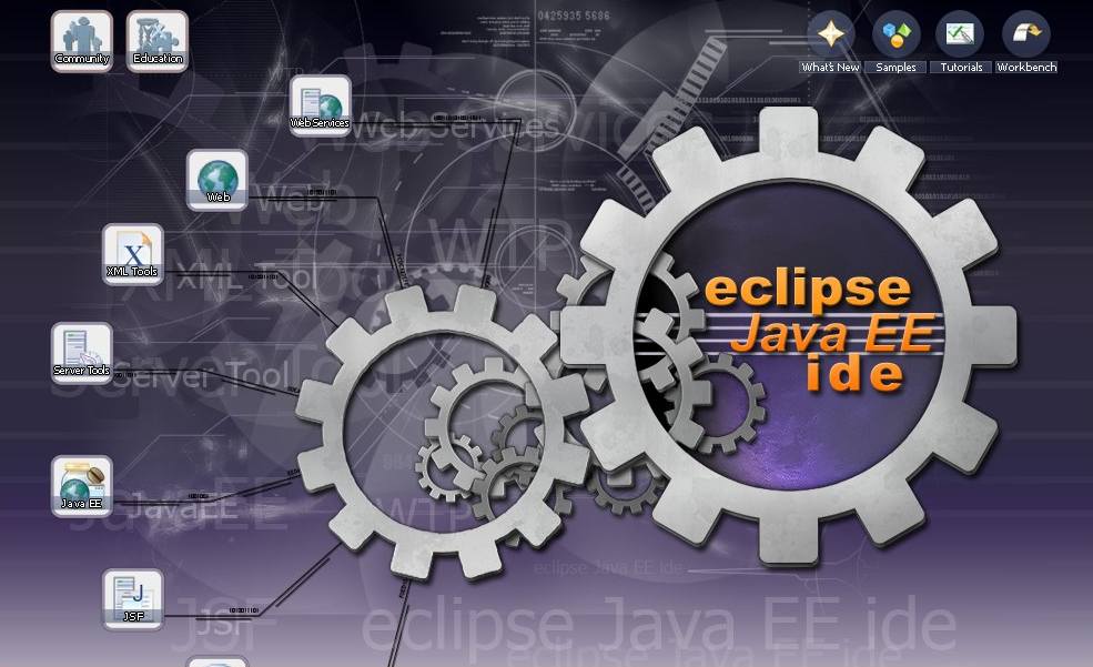 EclipseJavaEE_SplashScreen Splash screen for the Eclipse Java EE IDE, with icons arranged in a curve