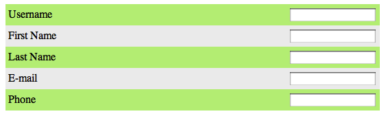 Proximity_Form_3 Data-entry form where rows are highlighted with alternating background colors