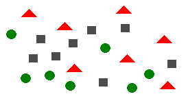 Similarity_1 Image of interspersed red triangles, green circles, and grey squares